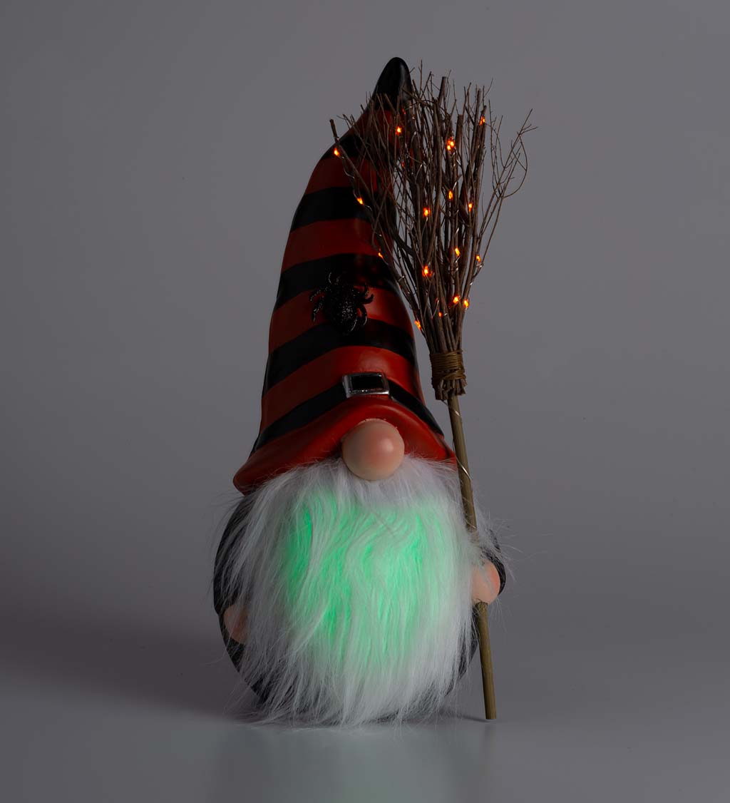 Halloween Gnome with Lighted Broom and Color-Changing Beard