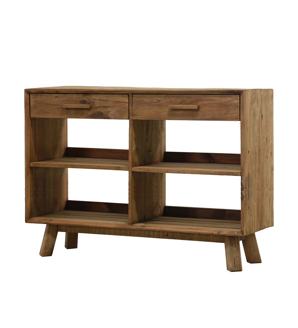 Rowan Ridge Reclaimed Pine Wood Console Table with Shelves and Drawers