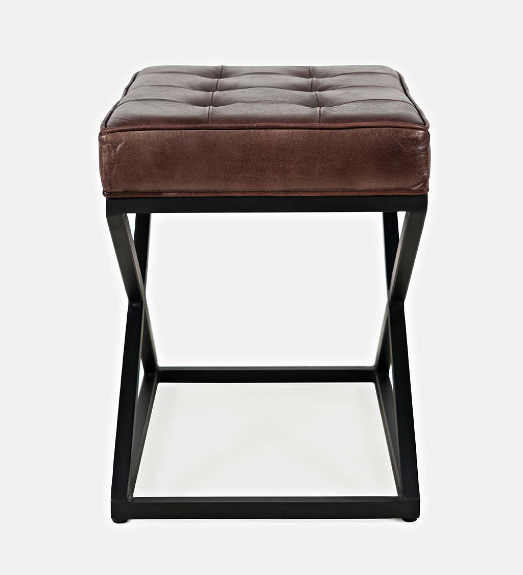 Henry Leather and Steel Ottoman