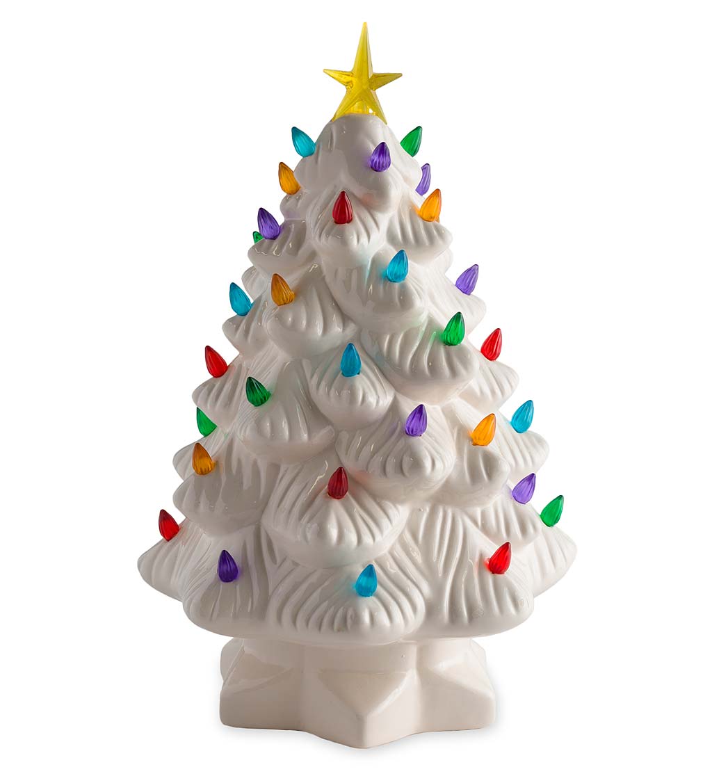 14" Indoor/Outdoor Battery-Operated Lighted Ceramic Christmas Tree swatch image