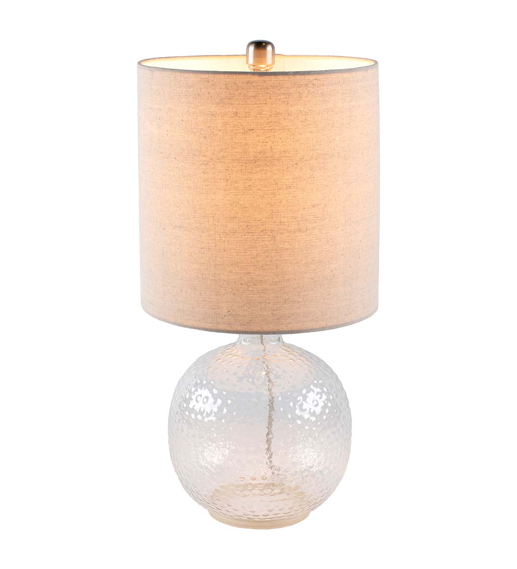 Textured Bubble Glass Table Lamp with Beige Linen Shade