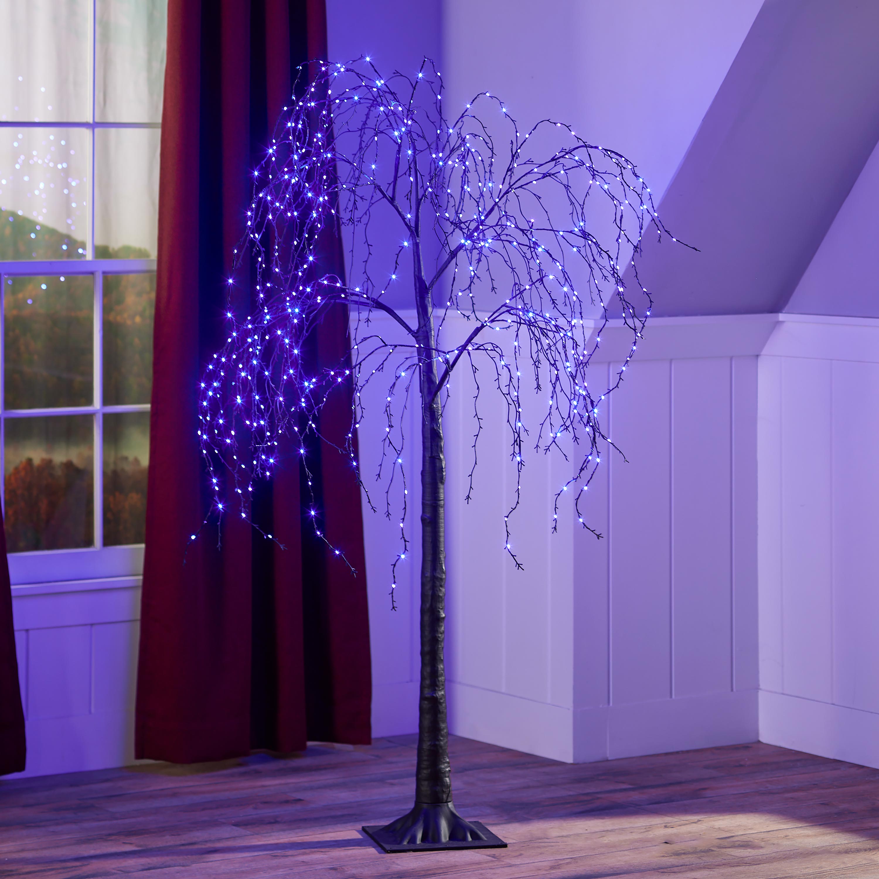 Indoor/Outdoor Halloween Electric Lighted Black Weeping Willow Tree with Purple LEDs