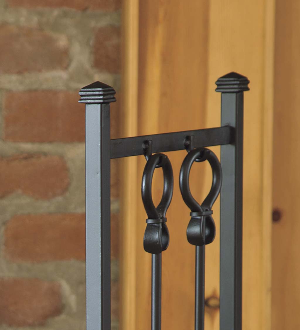 Wood Rack With Fireplace Tools - Black