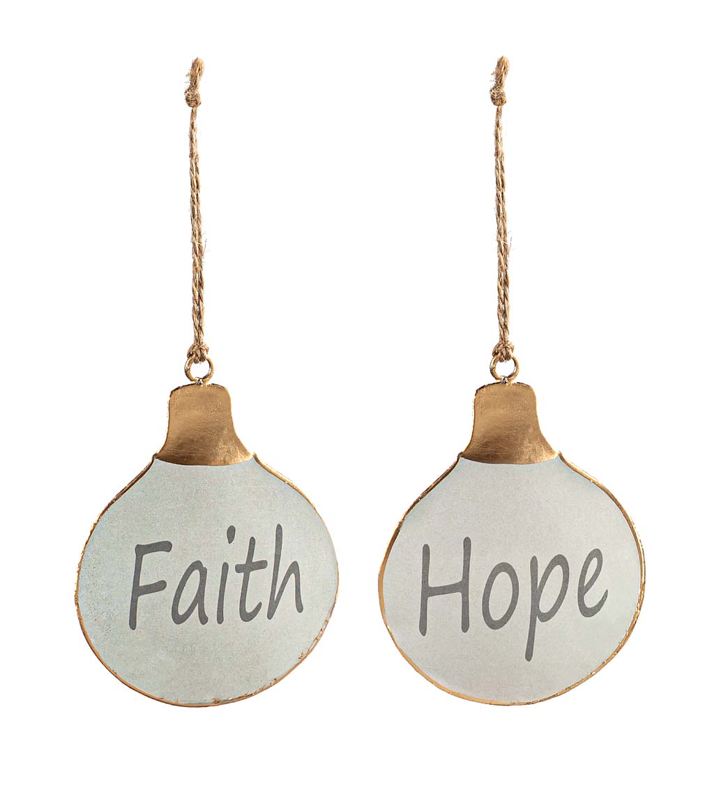 Faith and Hope Painted Metal Christmas Tree Ornaments, Set of 2