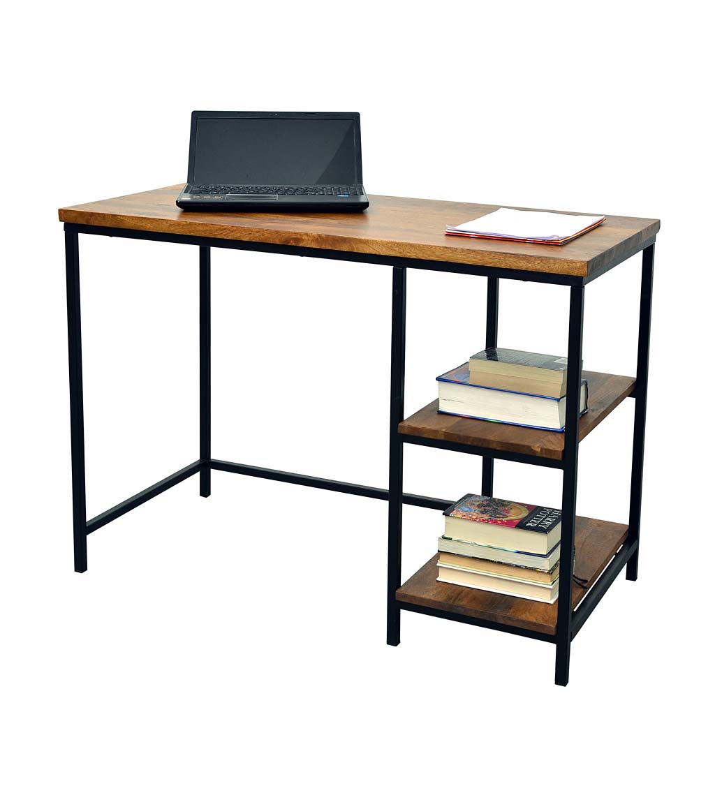 Industrial-Style Wood and Metal Desk with Shelves