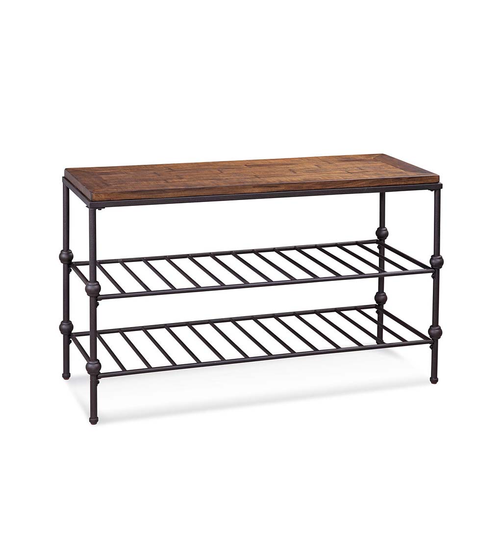 Pine-Top Console Table with Spoke Shelves