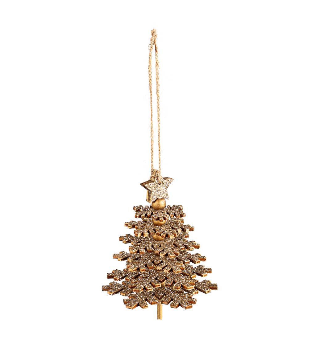 Sparkling Wooden Christmas Tree Ornament