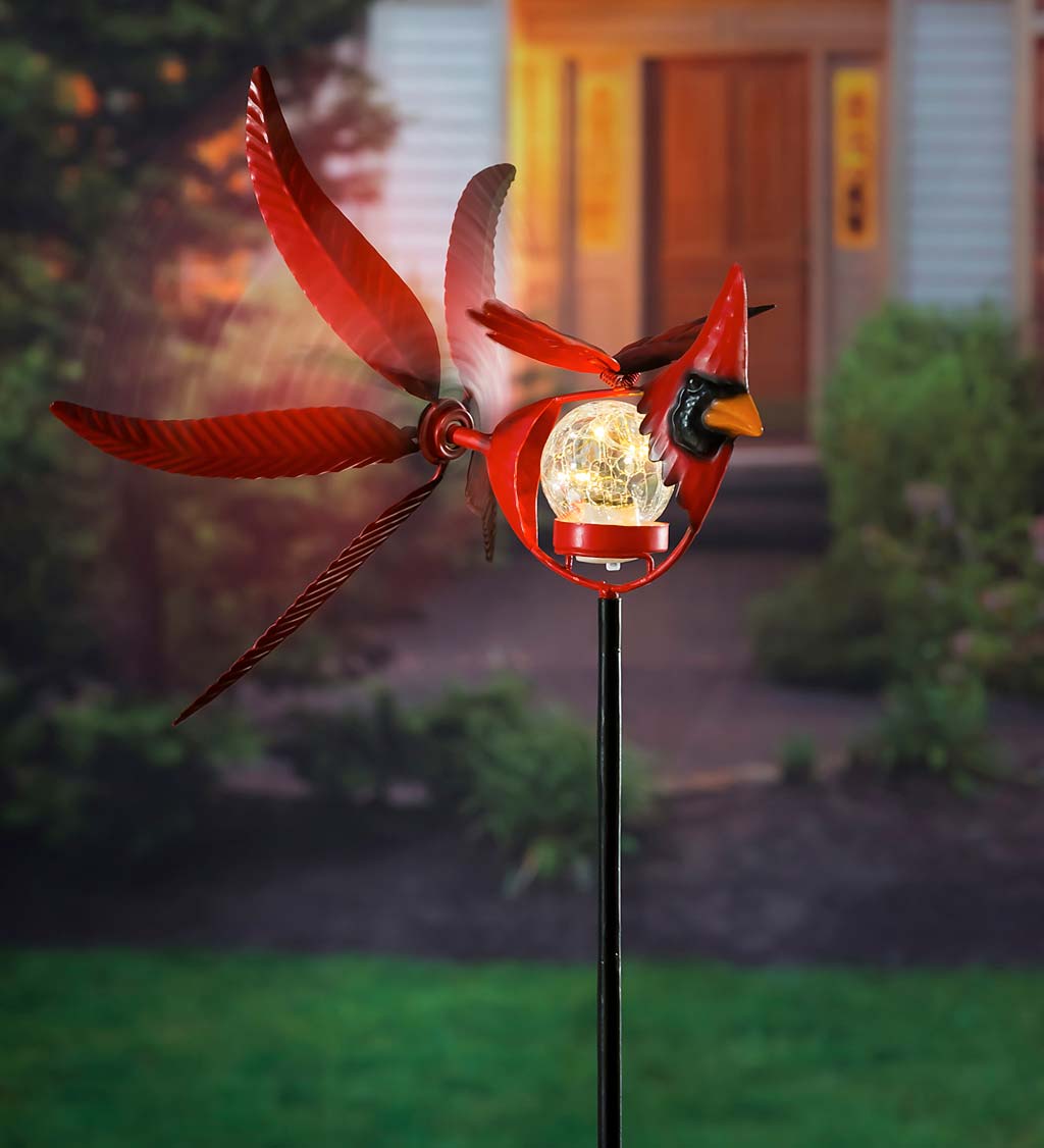 Solar Songbird Metal Wind Spinner with Glass Orb