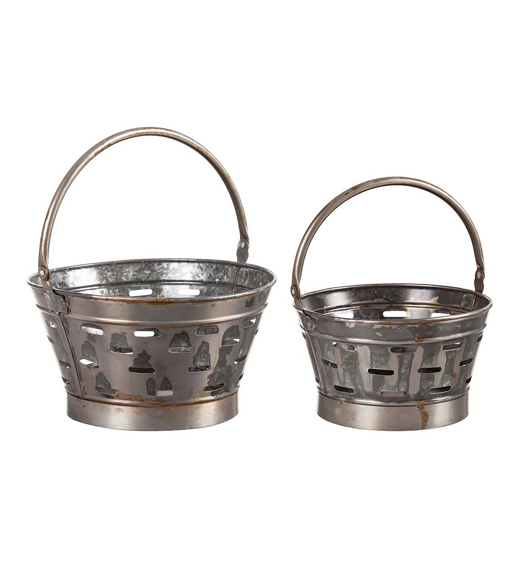 Vintage Olive Bucket Styled Basket, Set of 2