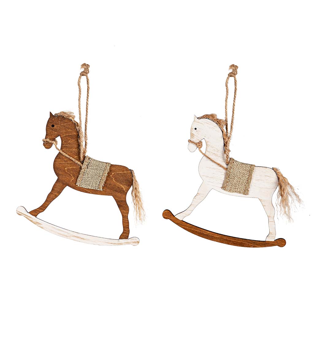Wooden Rocking Horse Christmas Tree Ornaments, Set of 2