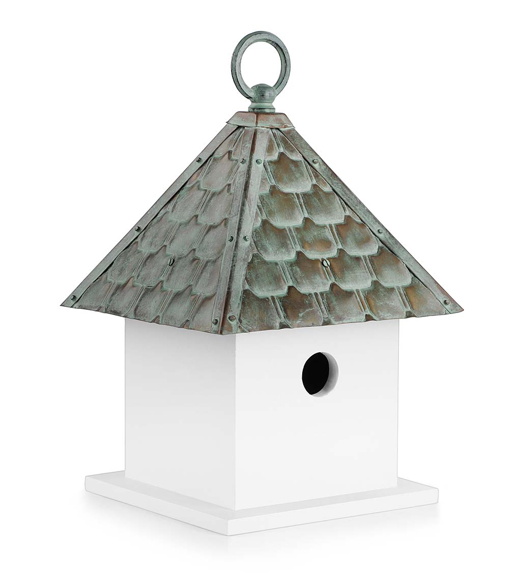 Hardwood Bungalow Birdhouse with Verdigris Copper Roof