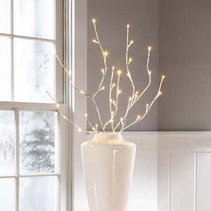 Indoor/Outdoor Silver Metallic Branches with LED Lights, Set of 2