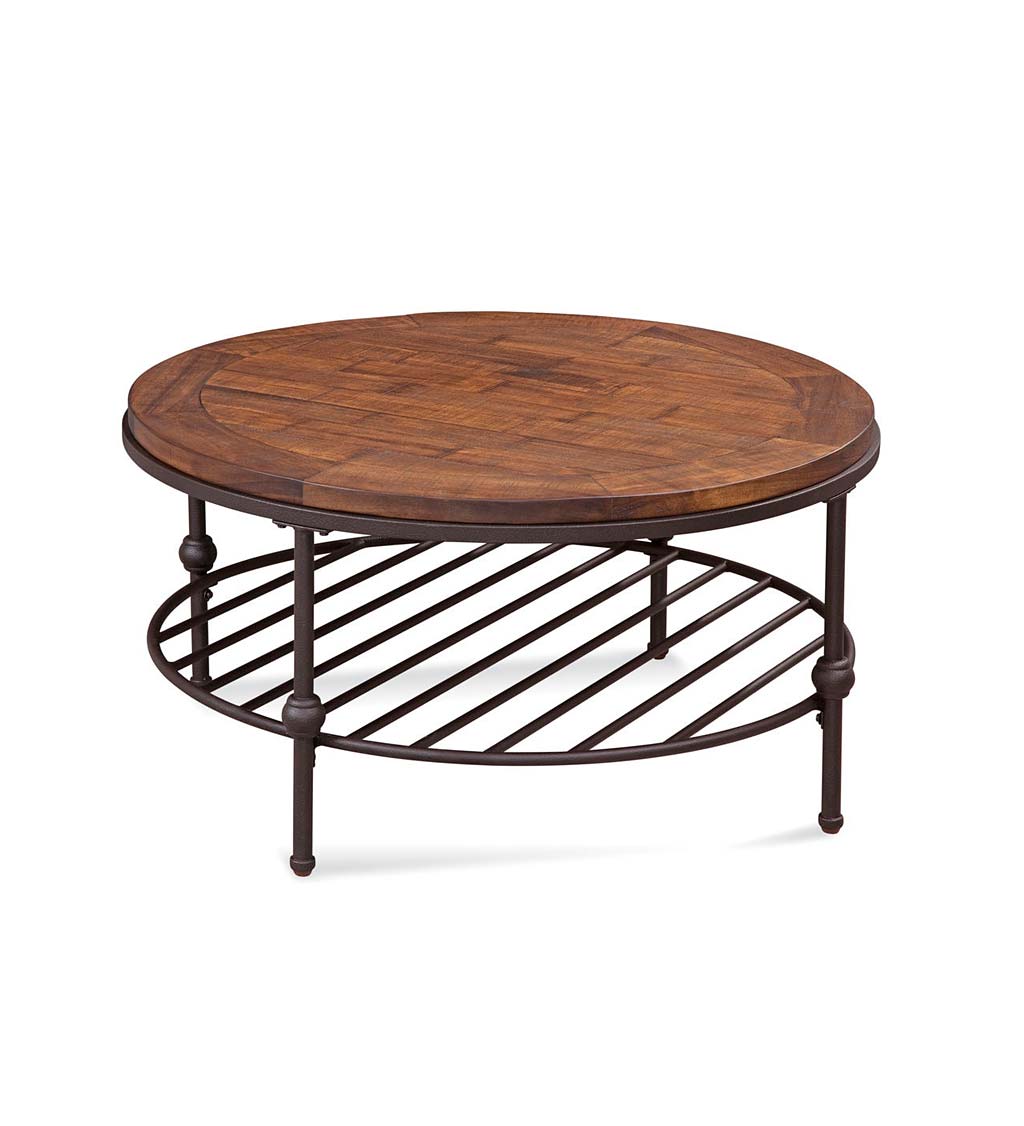 Pine-Top Coffee Table with Spoke Shelf