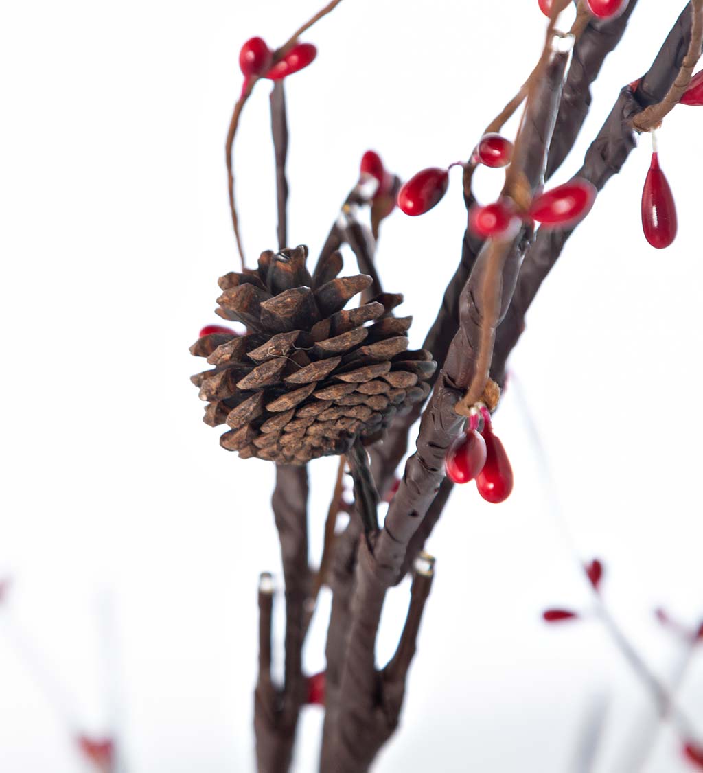 Indoor/Outdoor Lighted Tabletop Pine Cone and Red Berry Tree