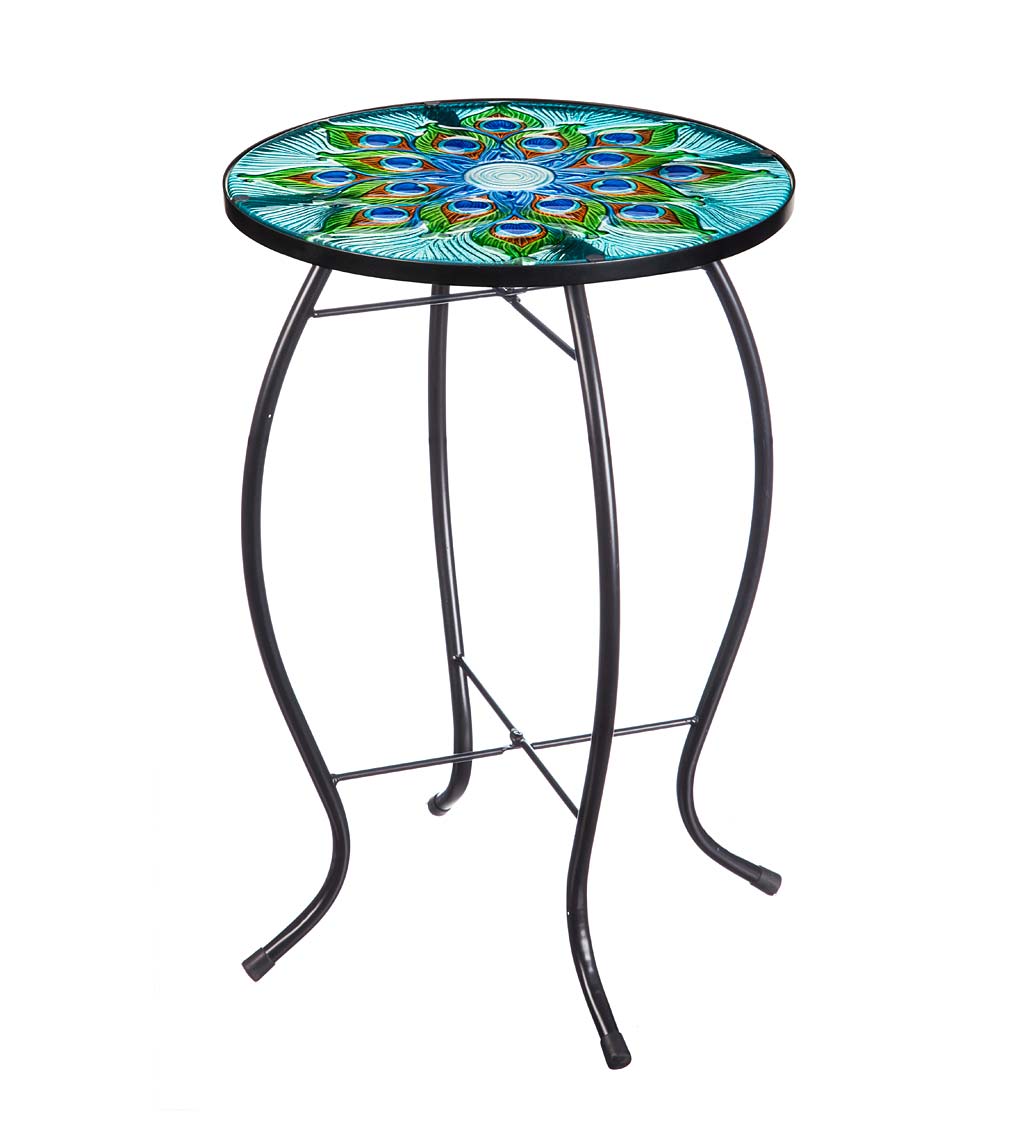 Indoor/Outdoor Peacock Glass Side Table