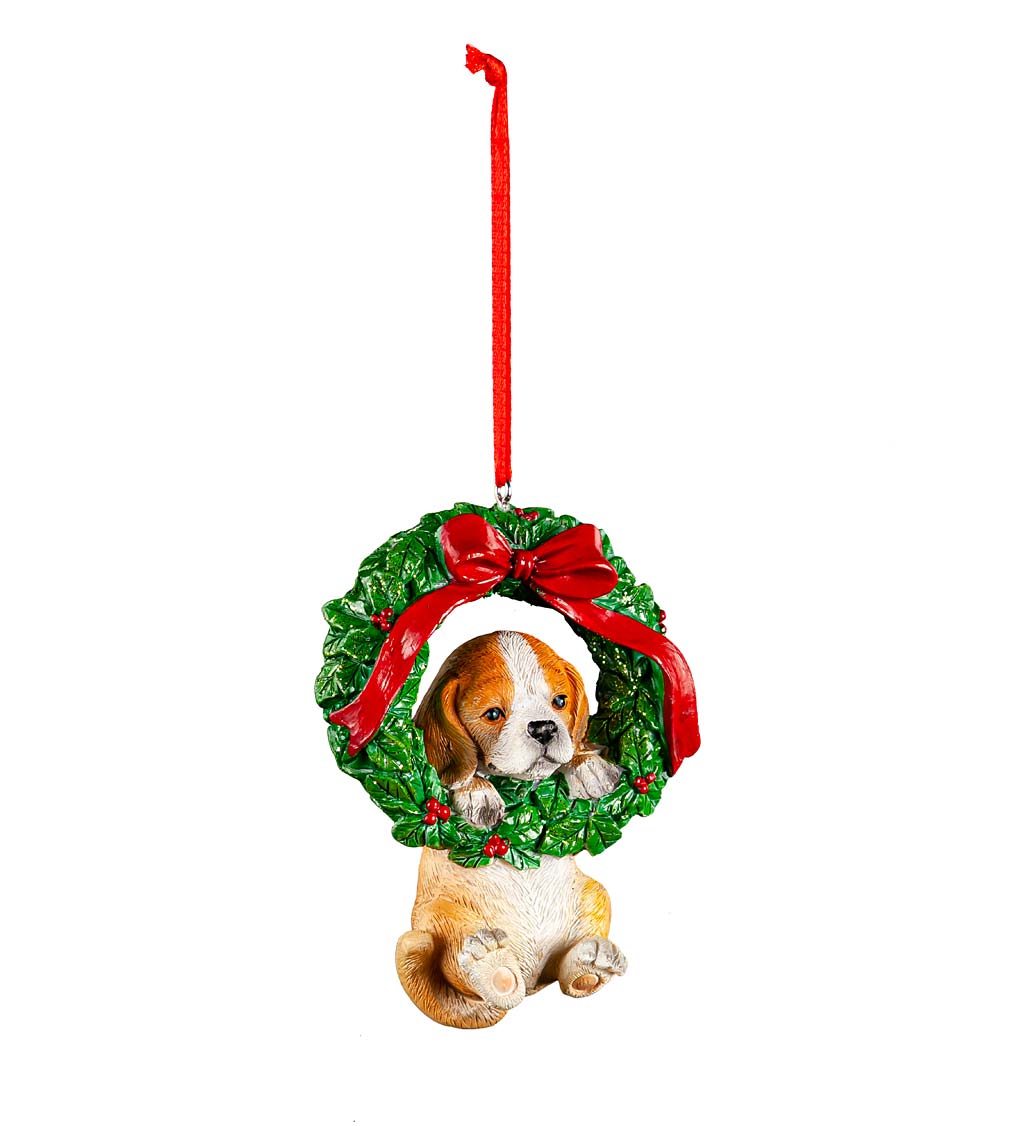 Dog Wreath Christmas Tree Ornaments, Set of 5