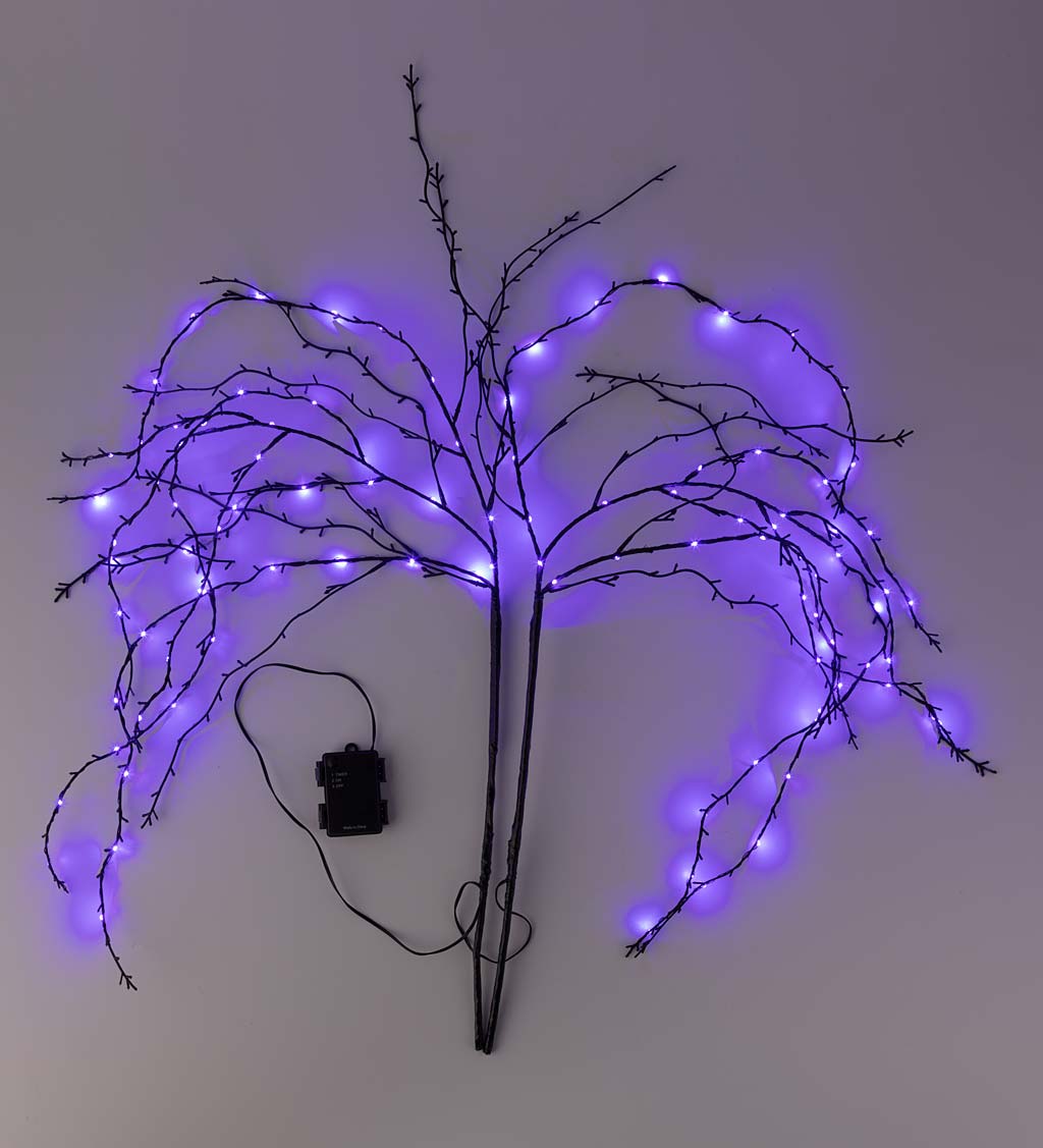 Indoor/Outdoor Halloween Lighted Black Willow Branches, Set of 2