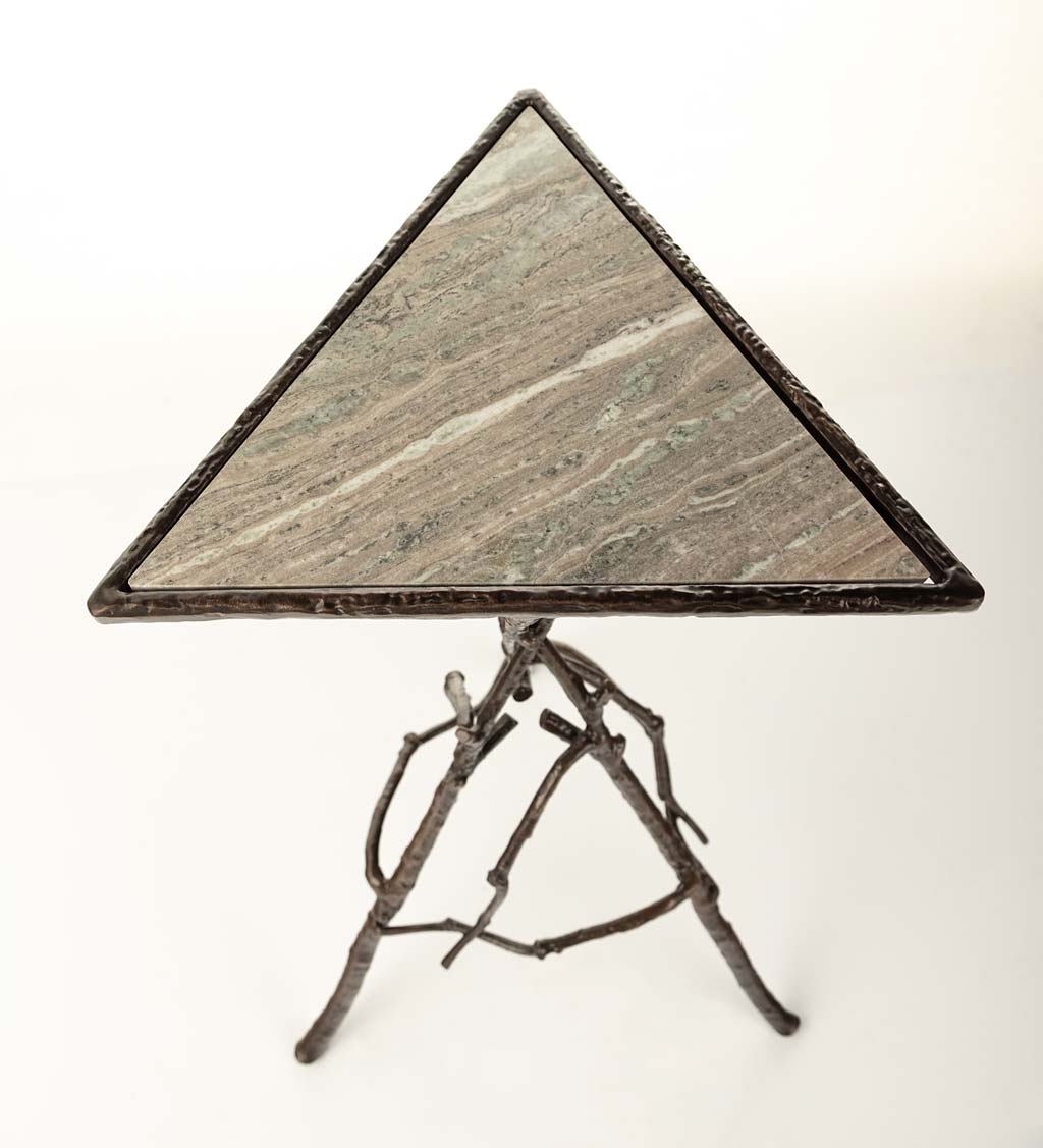 Indoor/Outdoor Crater Lake Tripod Cocktail Table with Marble Top