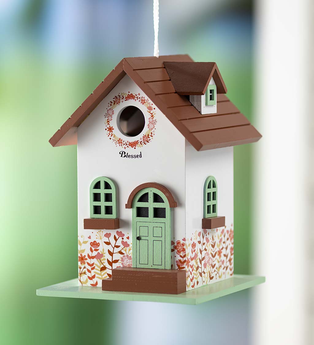 Hand-Painted Blessed Birdhouse With Floral Details