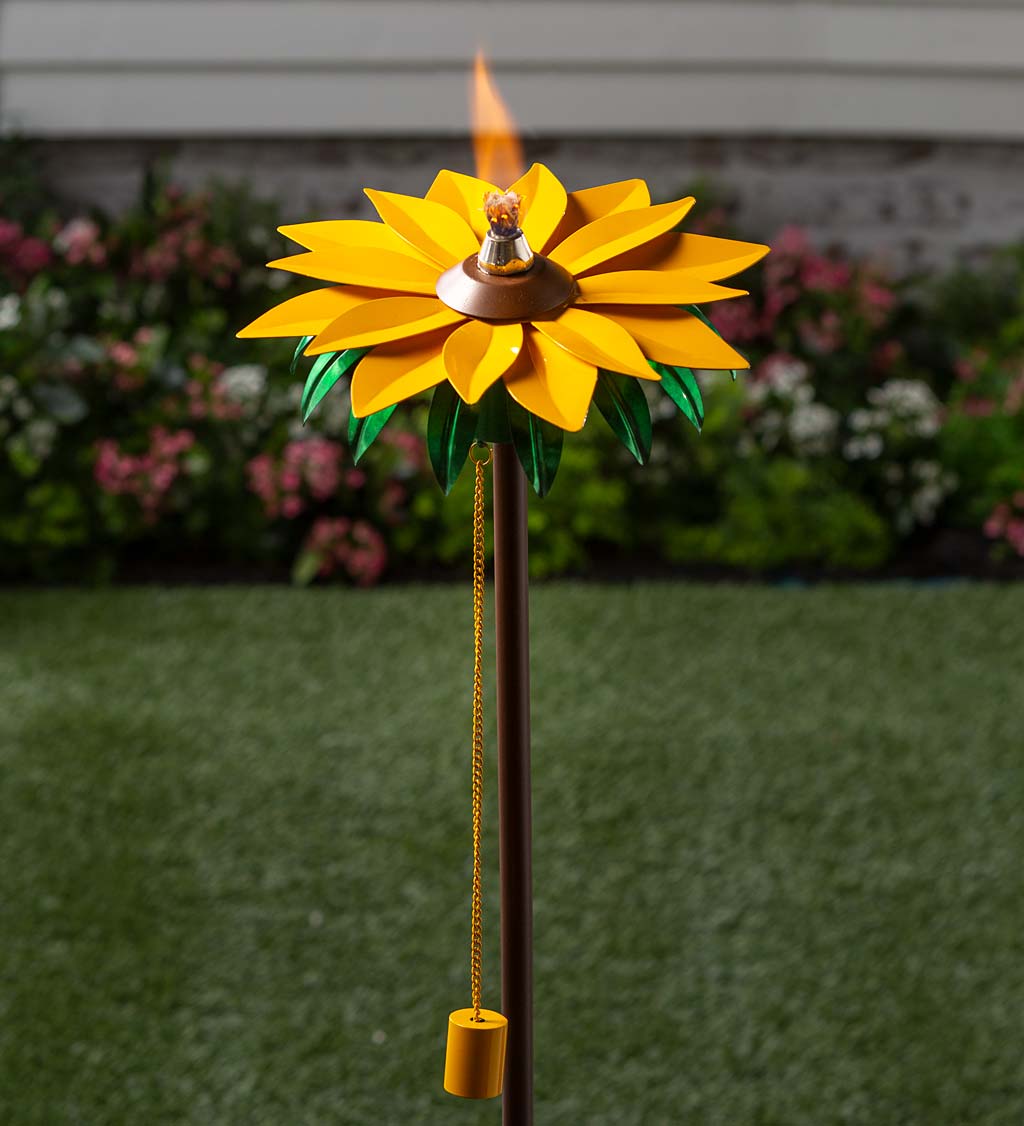 Outdoor Metal Flower Garden Tiki Torch with Snuffer