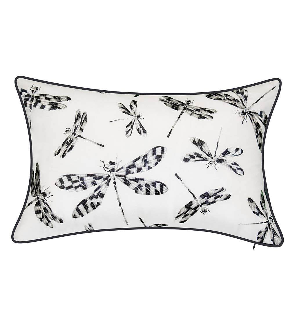 Indoor/Outdoor Embroidered Dragonfly Lumbar Pillow swatch image