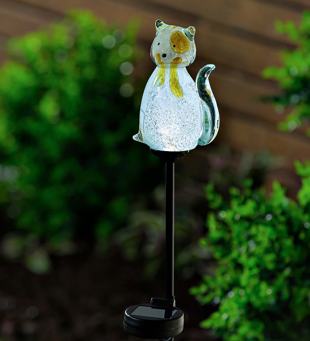 Solar Art Glass Cat Garden Stake