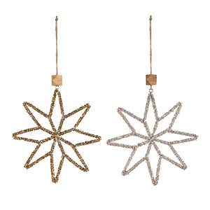 Gold and Silver Metal Beaded Star Christmas Tree Ornaments, Set of 2