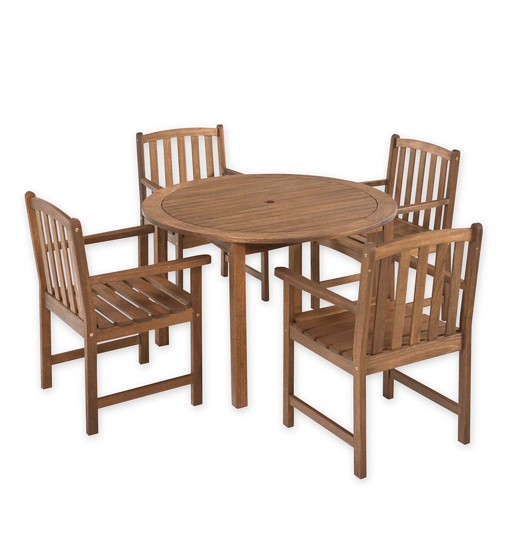 Lancaster Outdoor Furniture Collection, Eucalyptus Wood Round Table and 4 Chairs