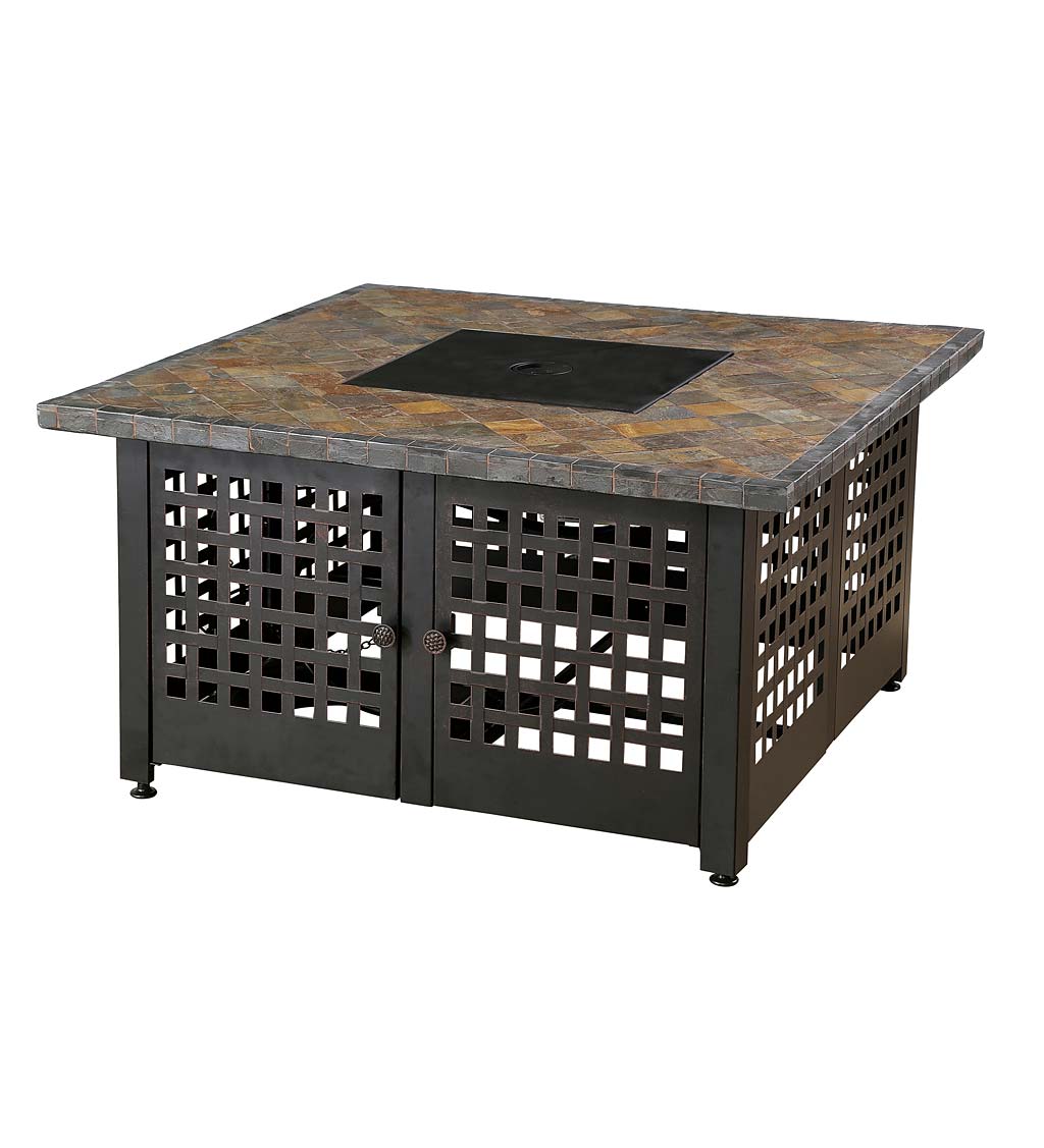 Kingsbury Outdoor LP Gas Fire Pit with Slate and Marble Tile Mantel, 42"