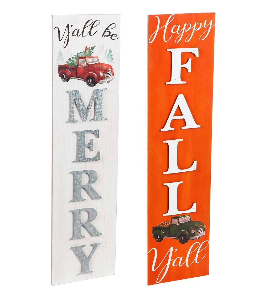 Double-Sided Fall/Holiday Greeting Wooden Standing Porch Leaner