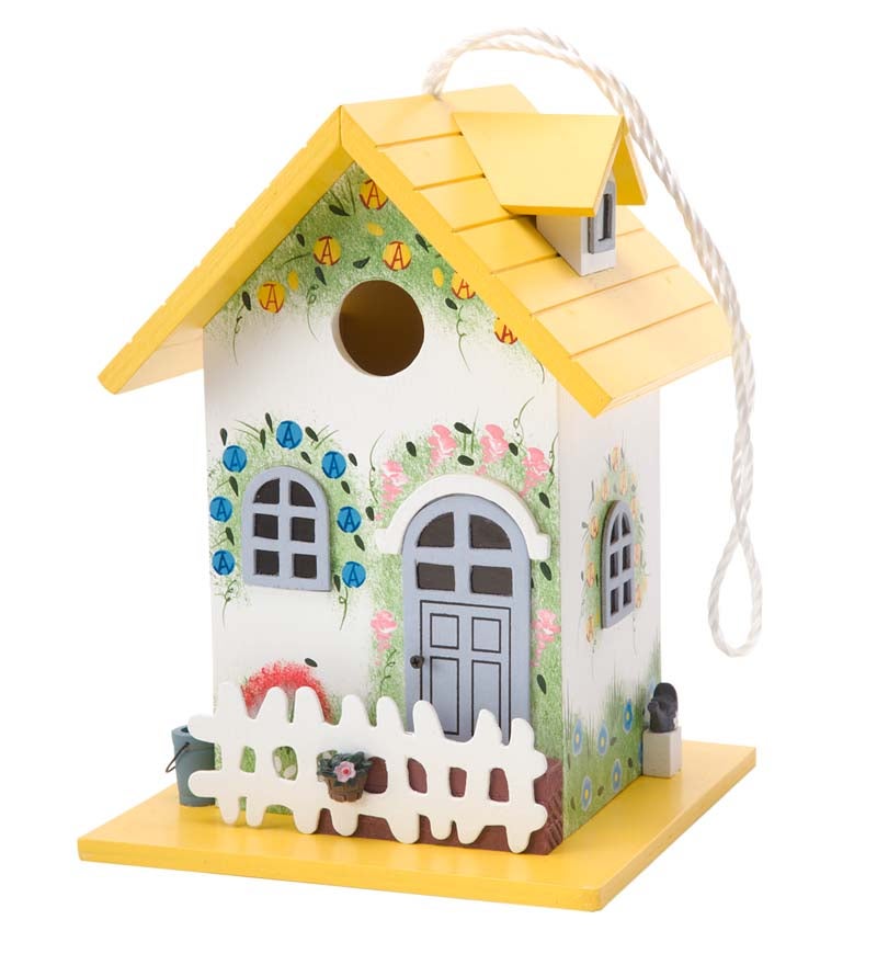 Colorful Cottage Hanging Birdhouse with Cord swatch image