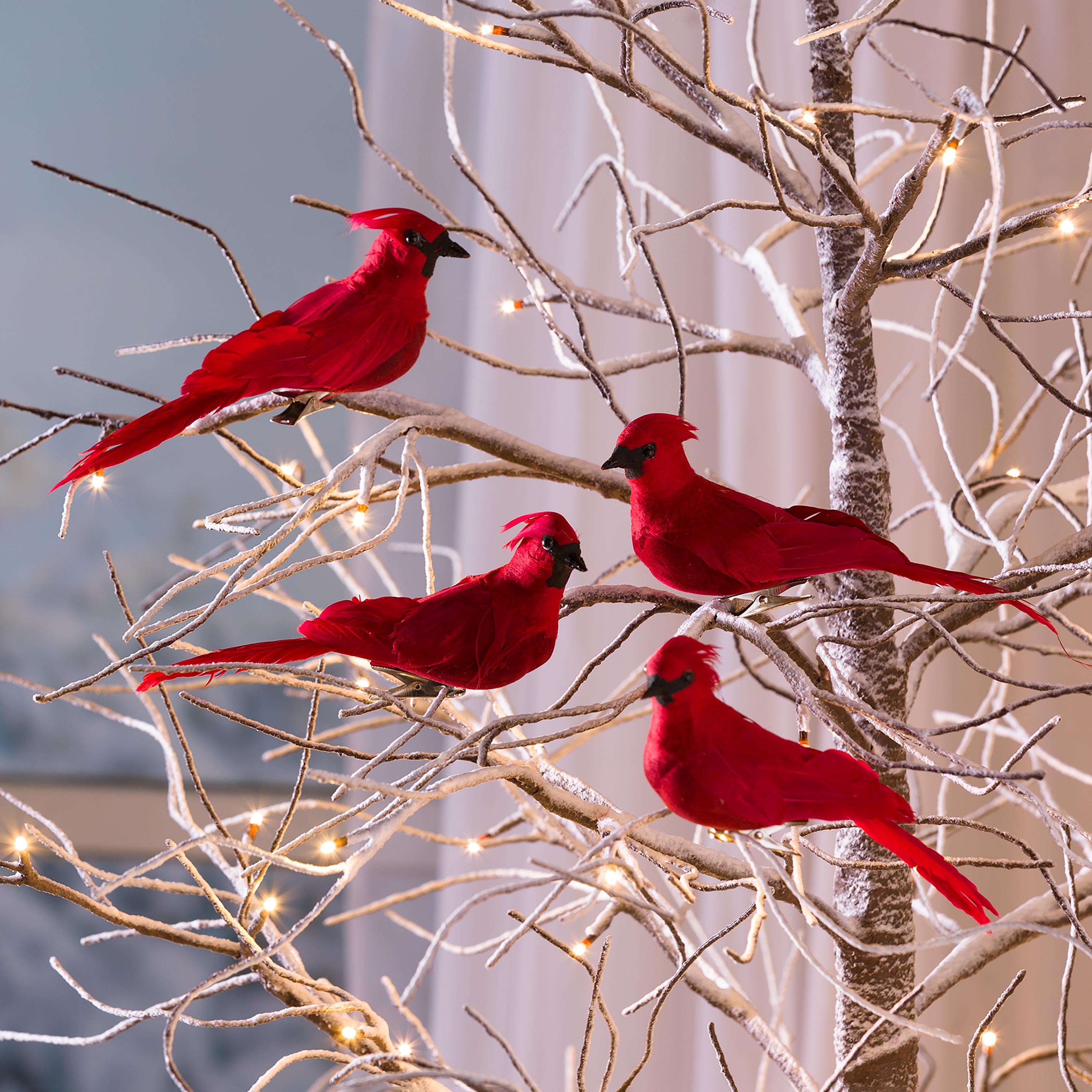 Clip-On Cardinal Christmas Tree Ornaments, Set of 4