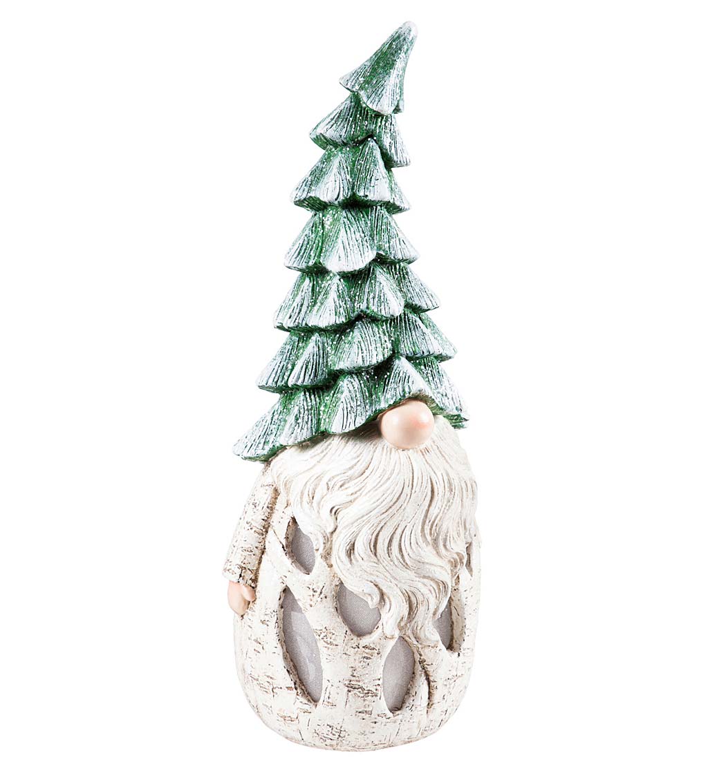 Lighted Birch Garden Gnome With Pine Tree Hat swatch image