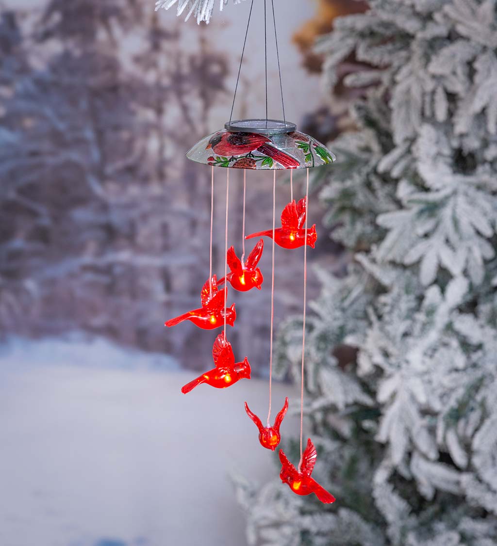 Lighted Solar Mobile With Cardinals