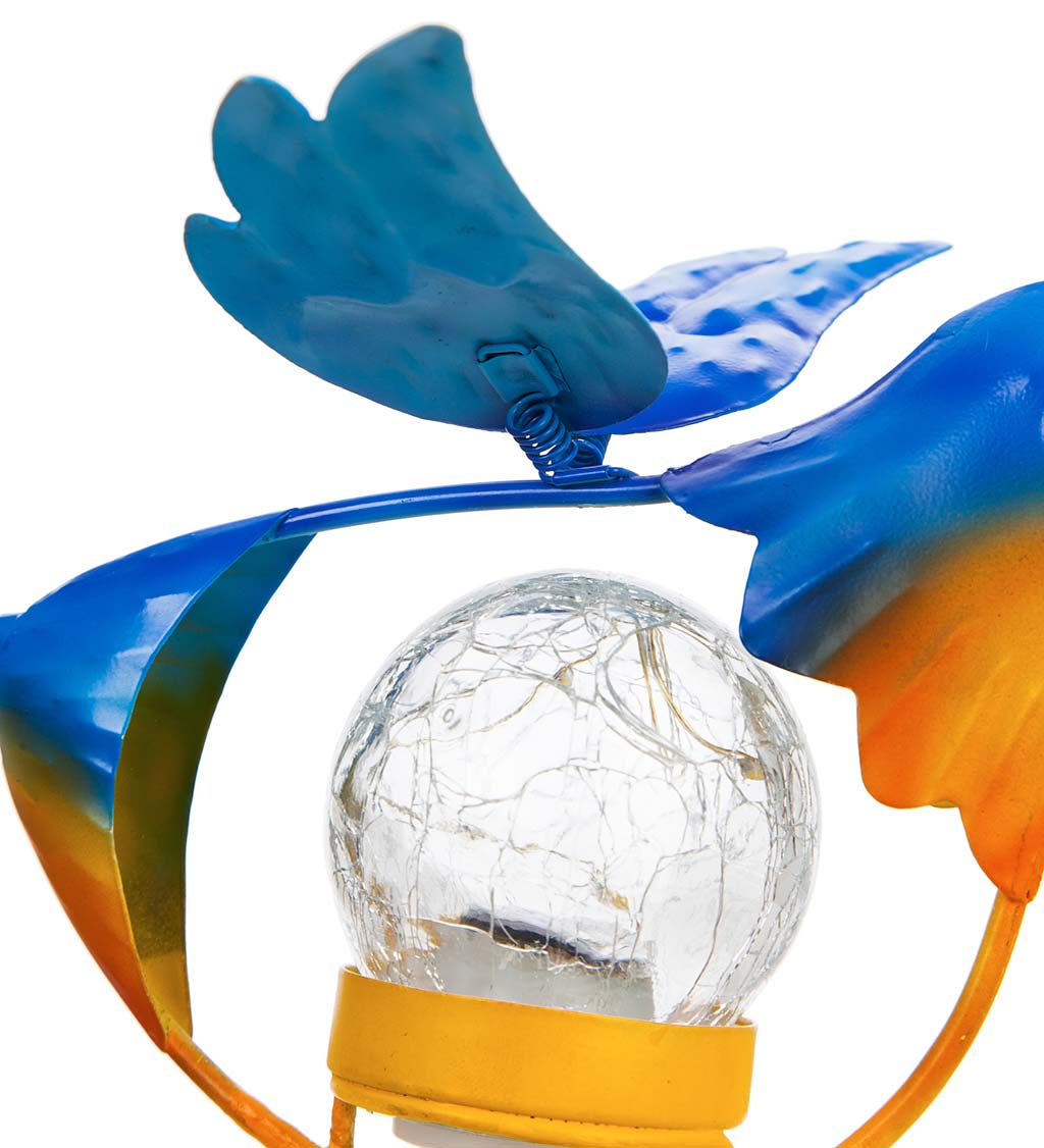 Solar Songbird Metal Wind Spinner with Glass Orb