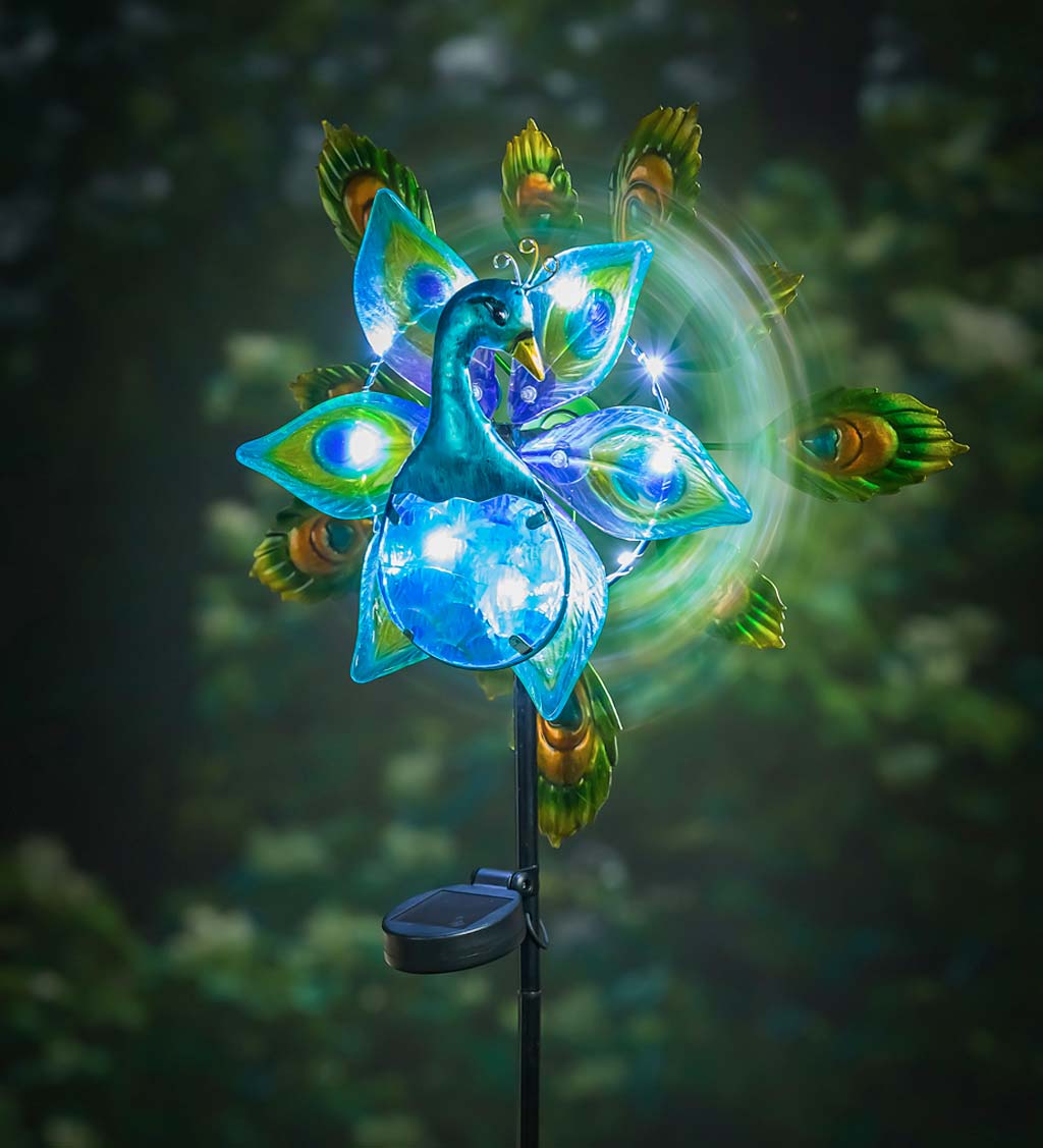 Solar Glass Peacock Wind Spinner