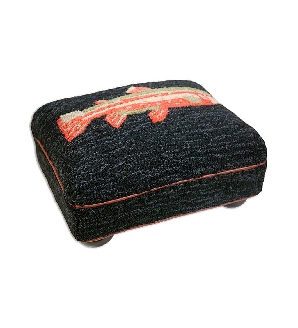 River Fish Hand-Hooked Wool Footstool