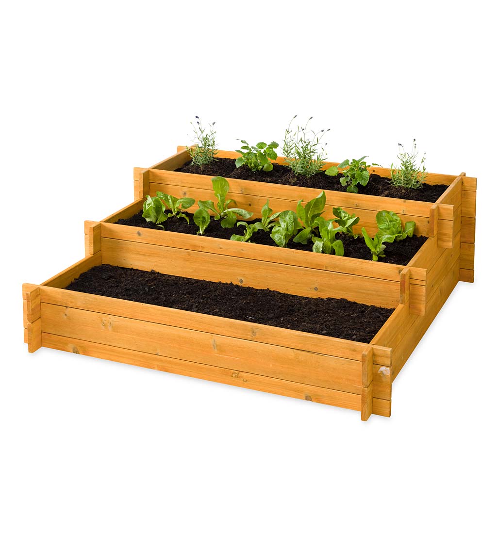 Wooden Three-Tier Self-Contained Raised Bed Garden Planter