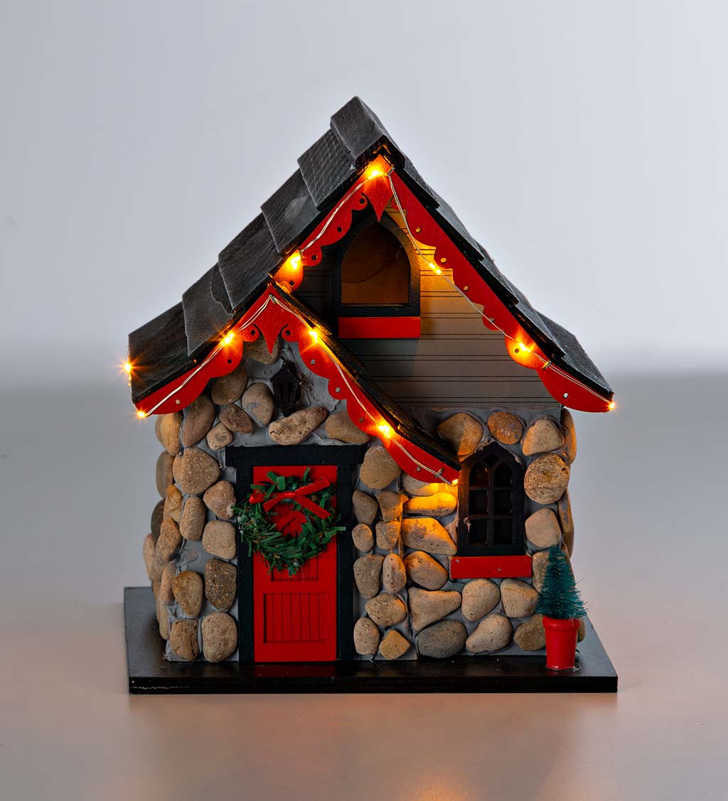 Lighted Christmas Cottage Birdhouse