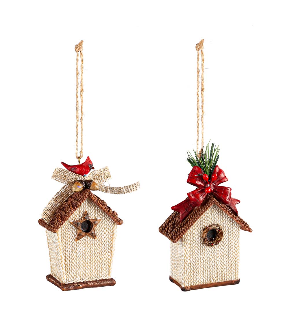 Birdhouse Christmas Tree Ornaments, Set of 2