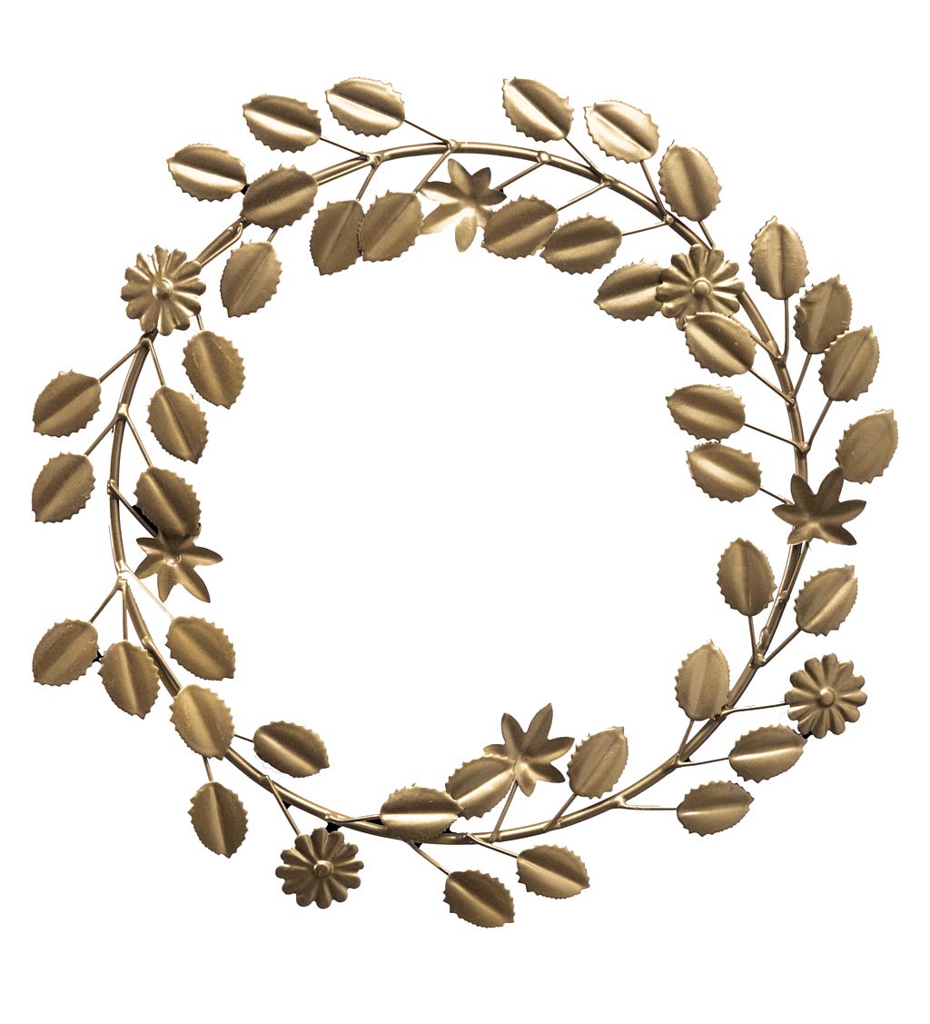 Metal Floral and Foliage Wreath with Golden Finish