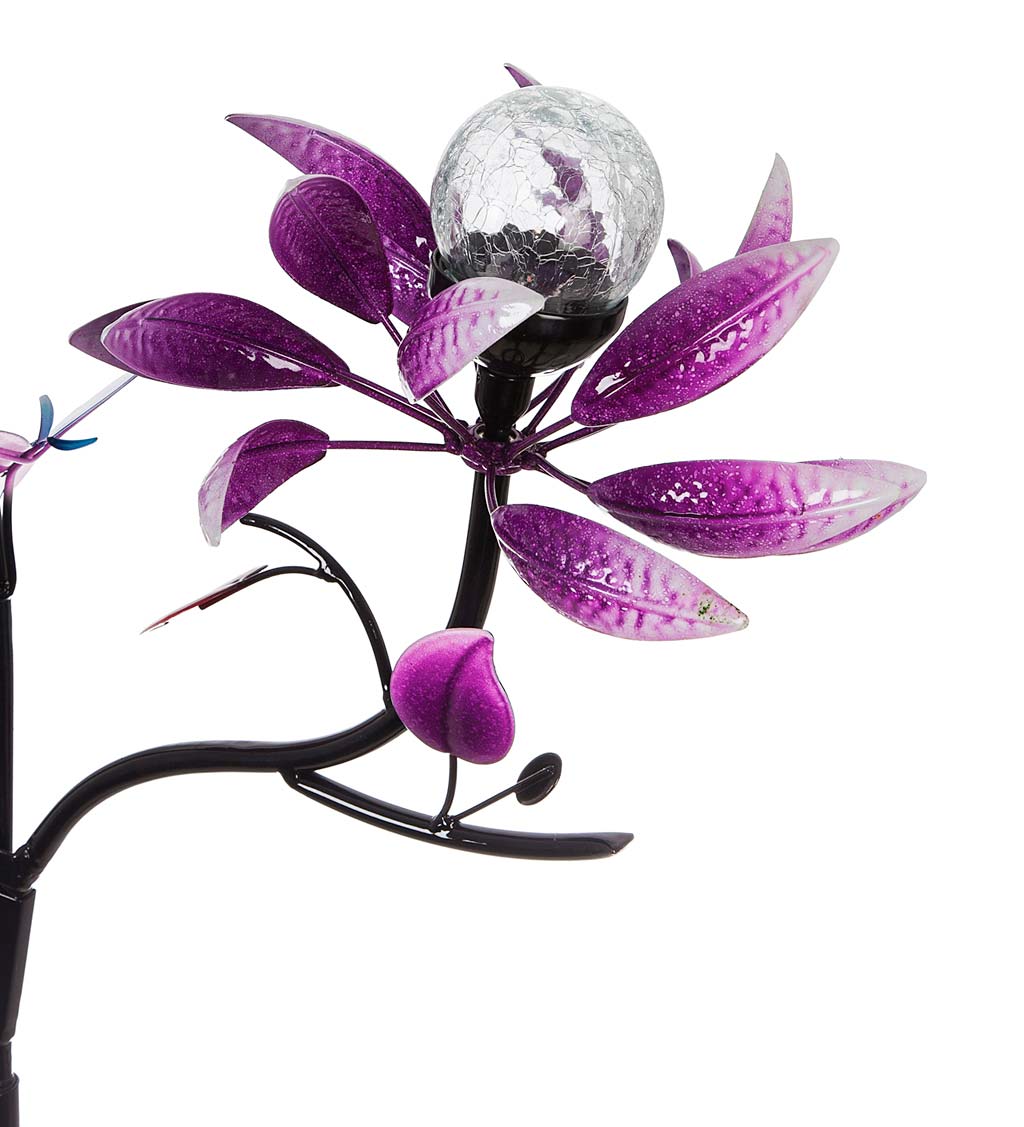 Double Flower Spinner with Color-Changing Solar Crackle Glass Orbs