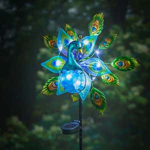 Solar Glass Peacock Wind Spinner