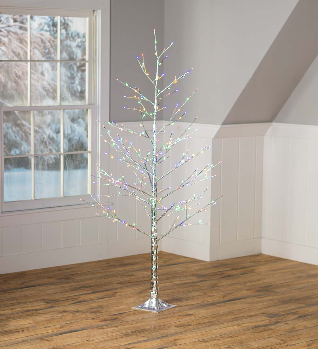 6'H Indoor/Outdoor Silver Metallic Tree with 256 Lights
