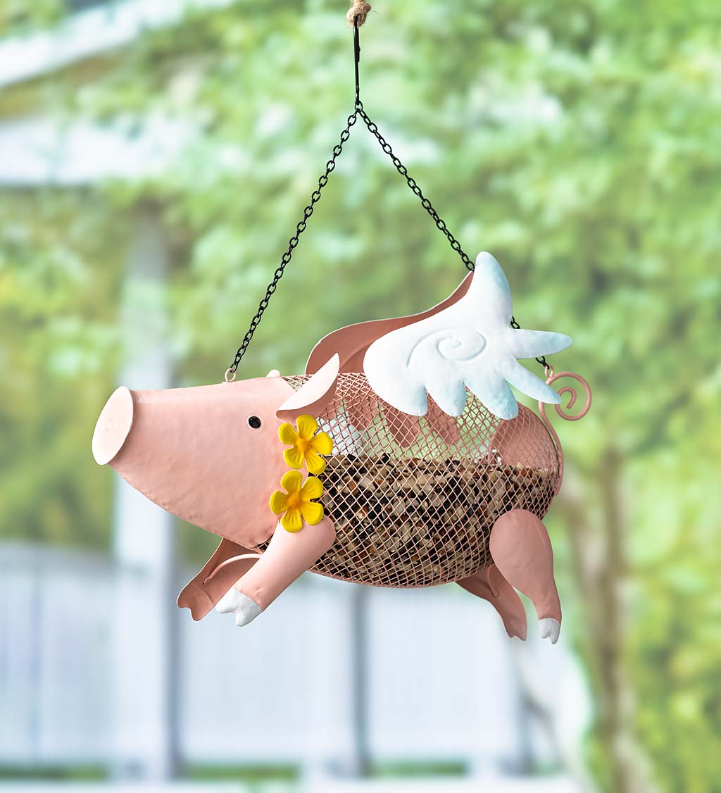 Flying Pig Mesh Bird Feeder With Hanging Chain