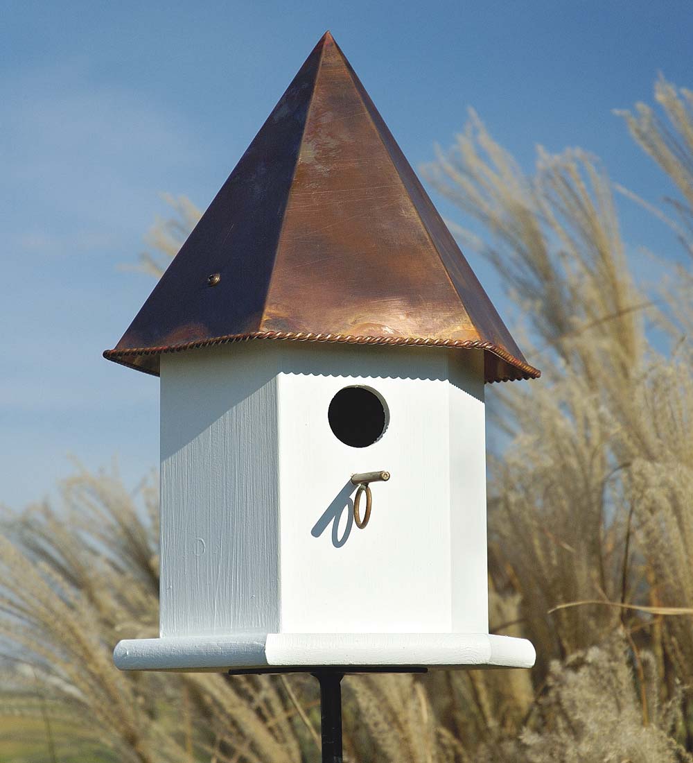 Copper Songbird Deluxe Birdhouse with Brown Patina Roof