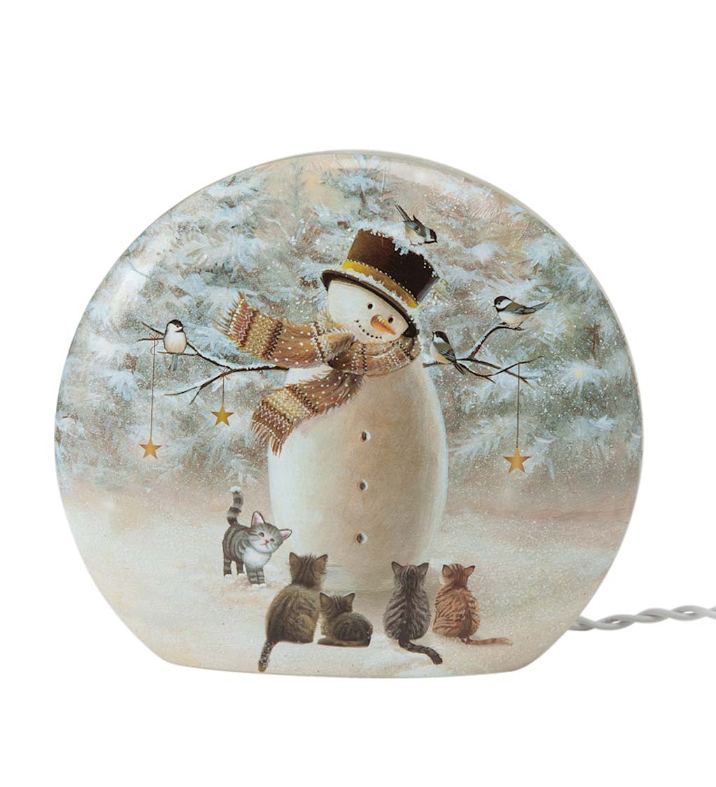 Lighted Snowman and Kittens Tabletop Decor