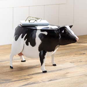 Metal Cow Accent Table with Storage Compartment