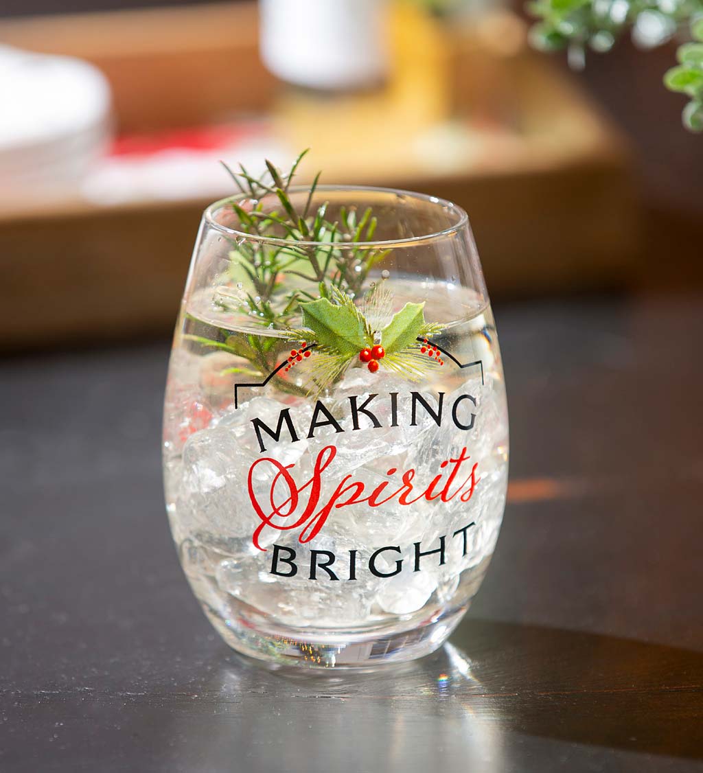 Making Spirits Bright 17 oz. Stemless Wine Glass With Gift Box