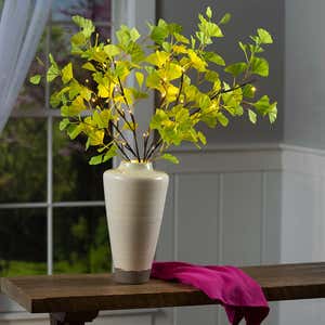 Indoor/Outdoor Lighted Green Ginkgo Branches, Set of 2